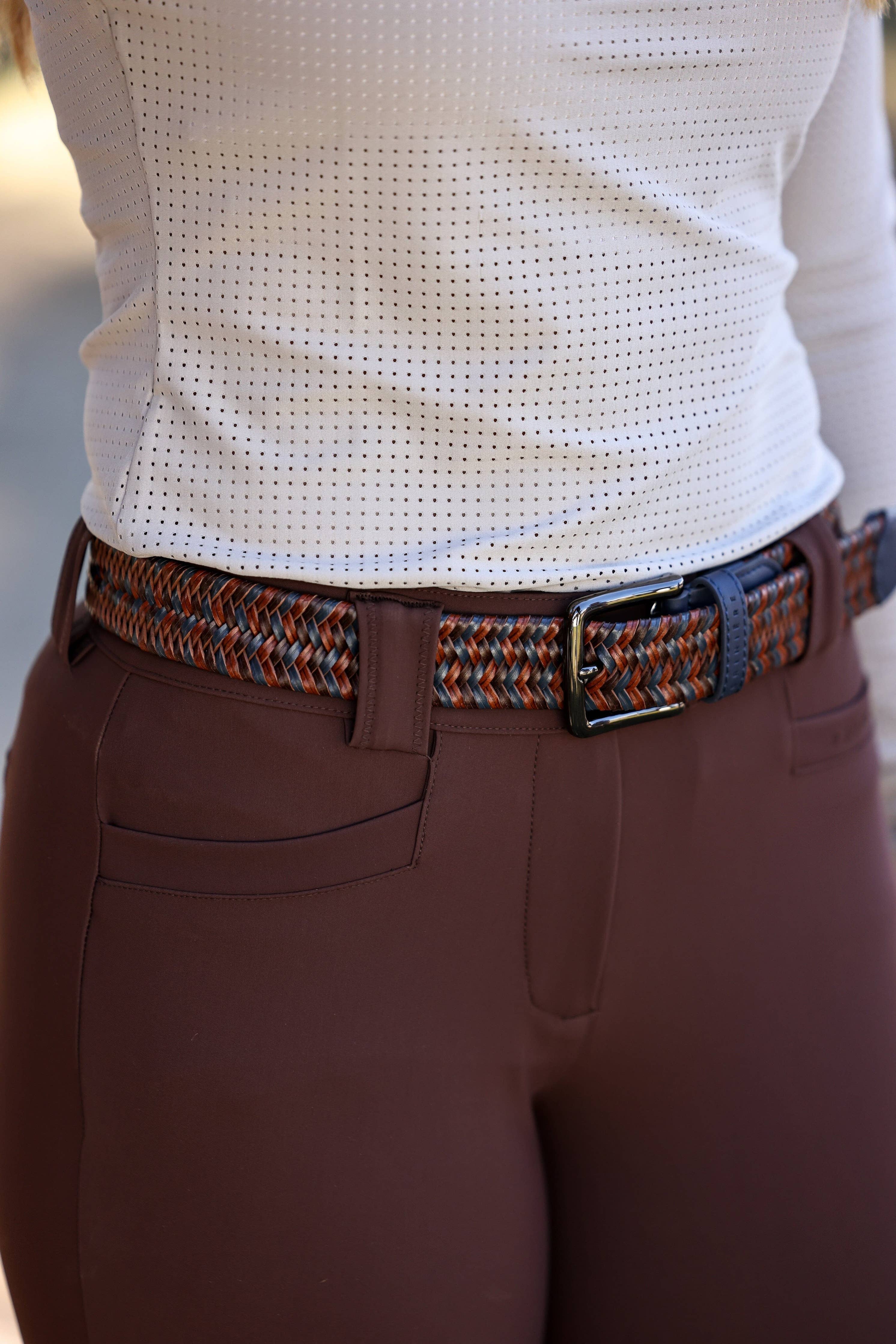 Elastic Braided Leather Belt | Navy & Brown
