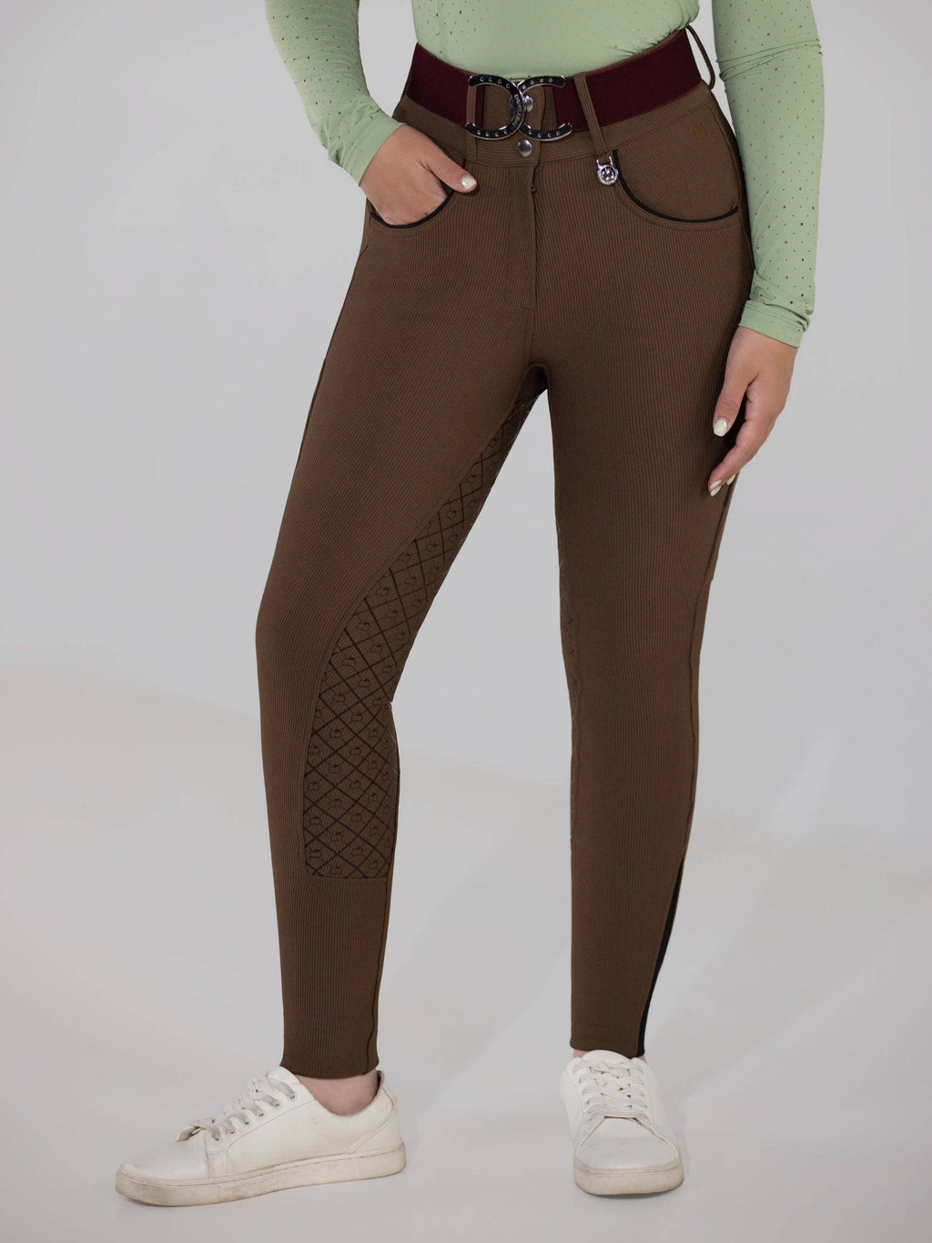 Dapplebay Pro Ribbed Silicone Full Seat Breeches-Chestnut