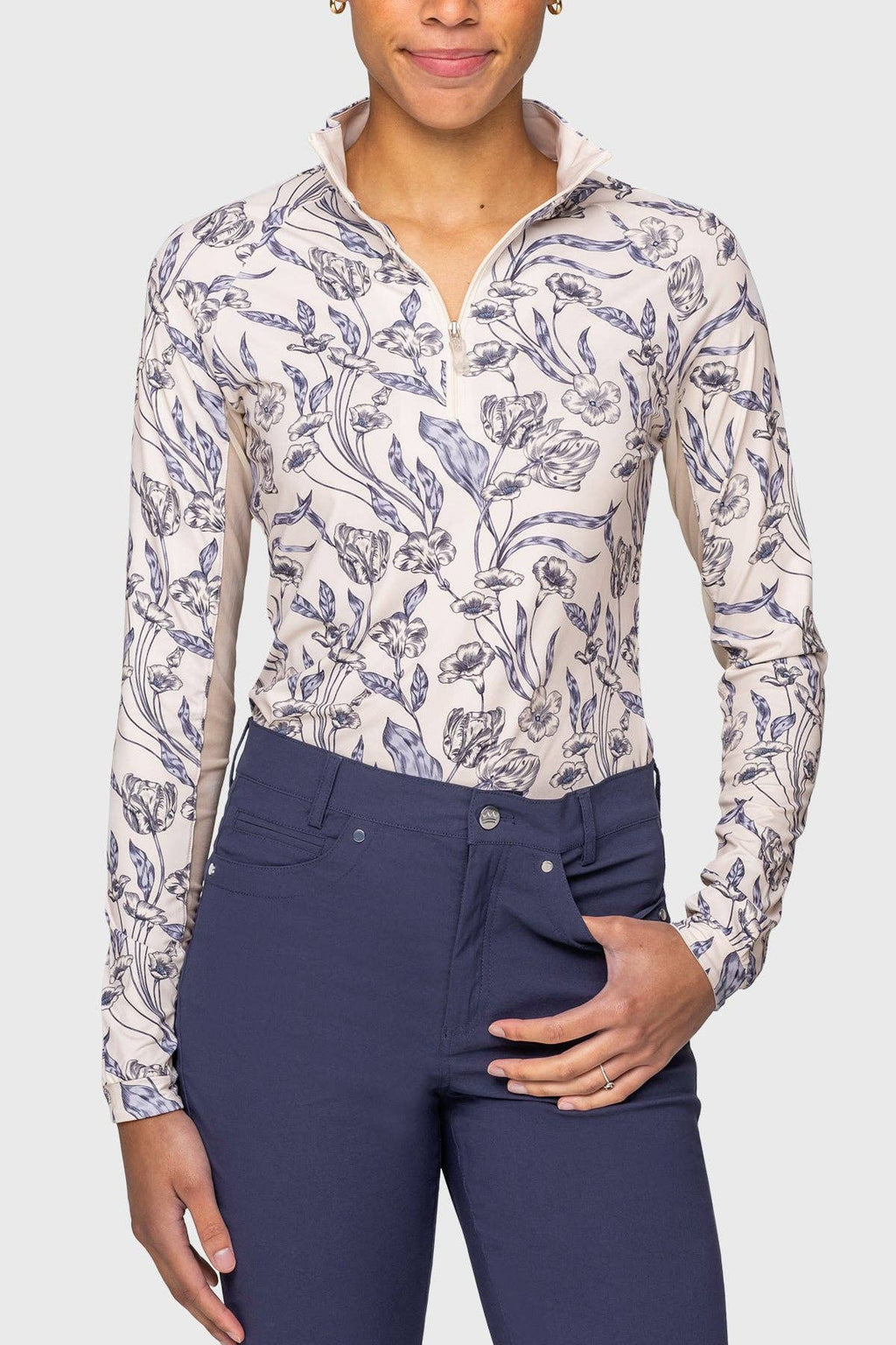 Kastel Periwinkle French Tulip Long Sleeve 1/4 Zip Sun Shirt