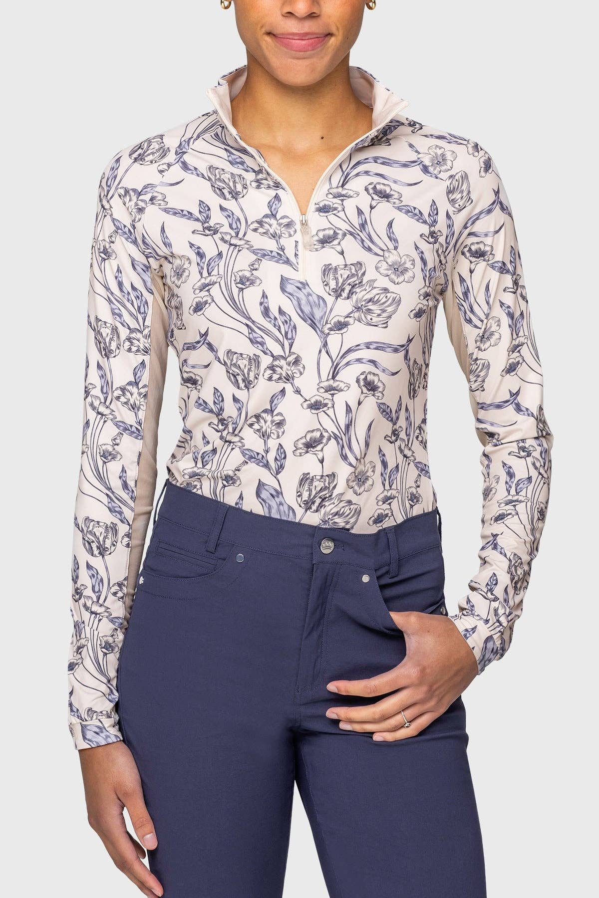 Kastel Periwinkle French Tulip Long Sleeve 1/4 Zip Sun Shirt