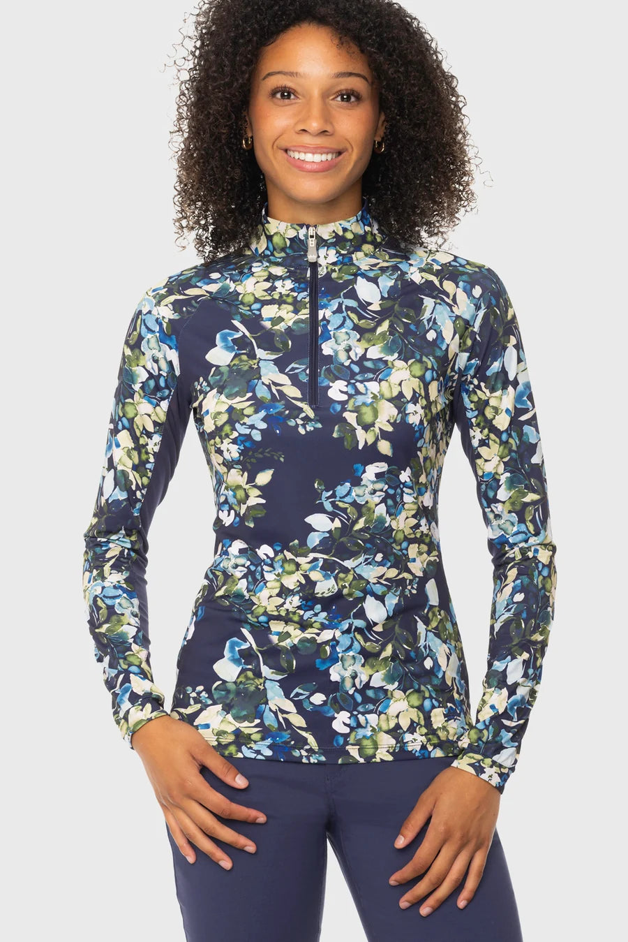 Kastel Navy Watercolor Floral 1/4 Zip