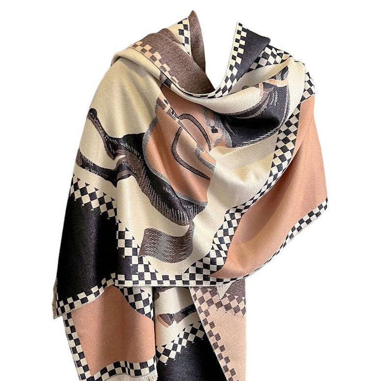AWST Int'l Horses in Blankets Acrylic Cashmere Scarf
