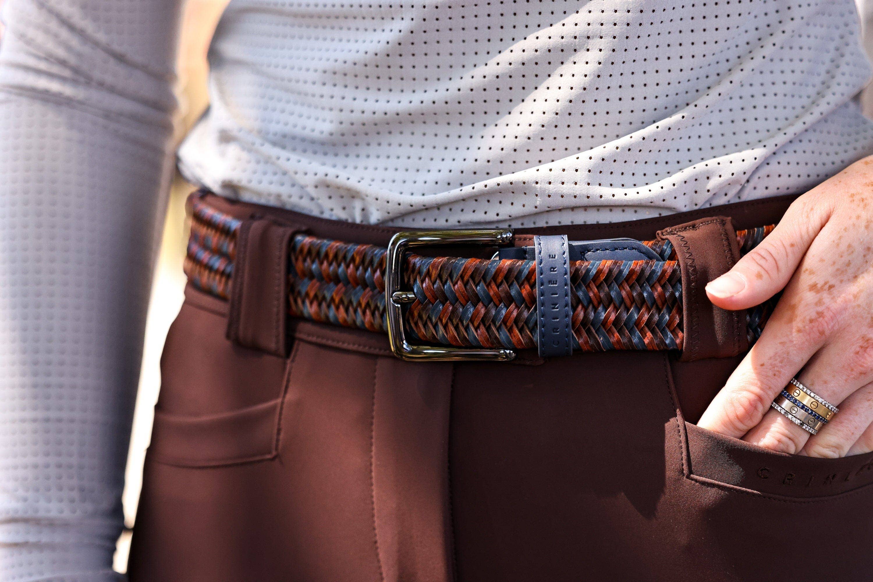 Elastic Braided Leather Belt | Navy & Brown
